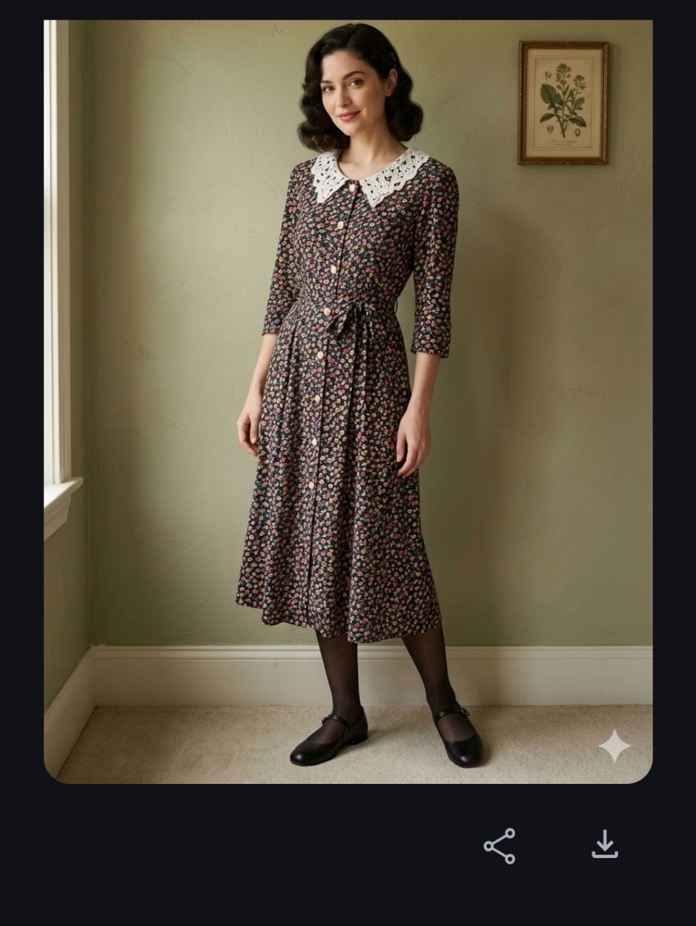 Elegant Black Floral Dress with Lace Collar